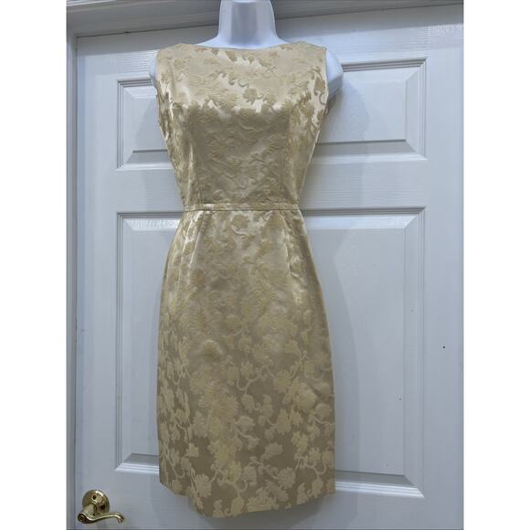 Vintage 1950s Dress XS Gold Satin Brocade Sheath Sleeveless 1950s Extra Small - Picture 1 of 12